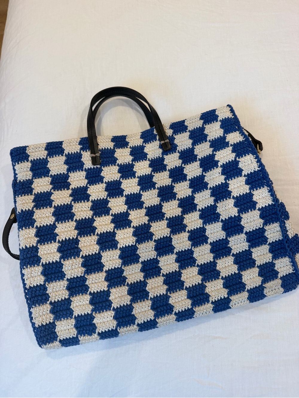Clare V.  Summer Simple Tote. Blue / Cream Crochet Checker. - Picture 3 of 7
